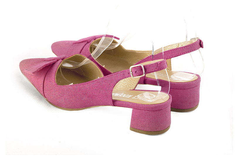 Hot pink women's slingback shoes. Tapered toe. Low flare heels. Rear view - Florence KOOIJMAN